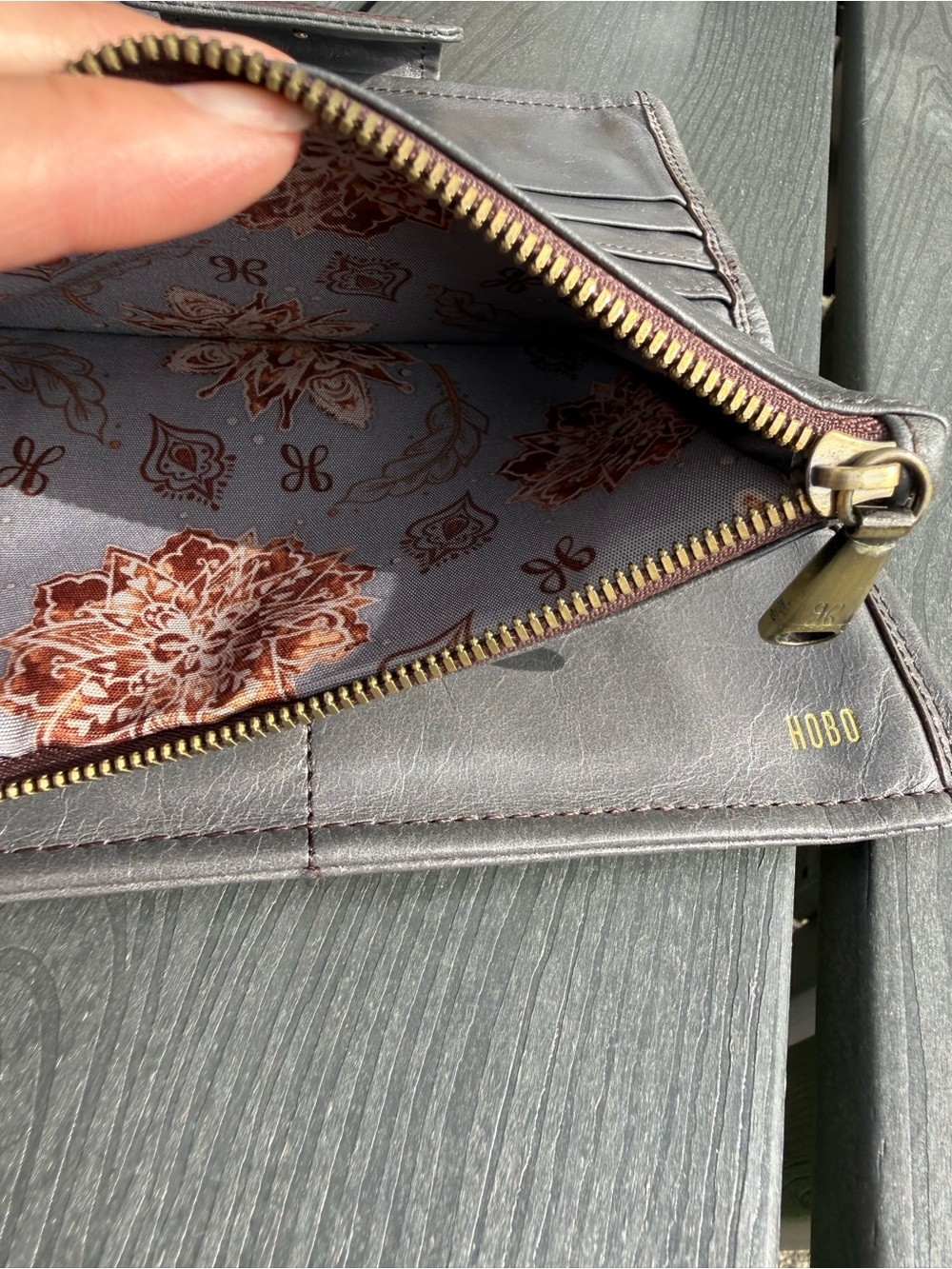 HOBO Grey Leather Snap Trifold Wallet - Picture 8 of 10